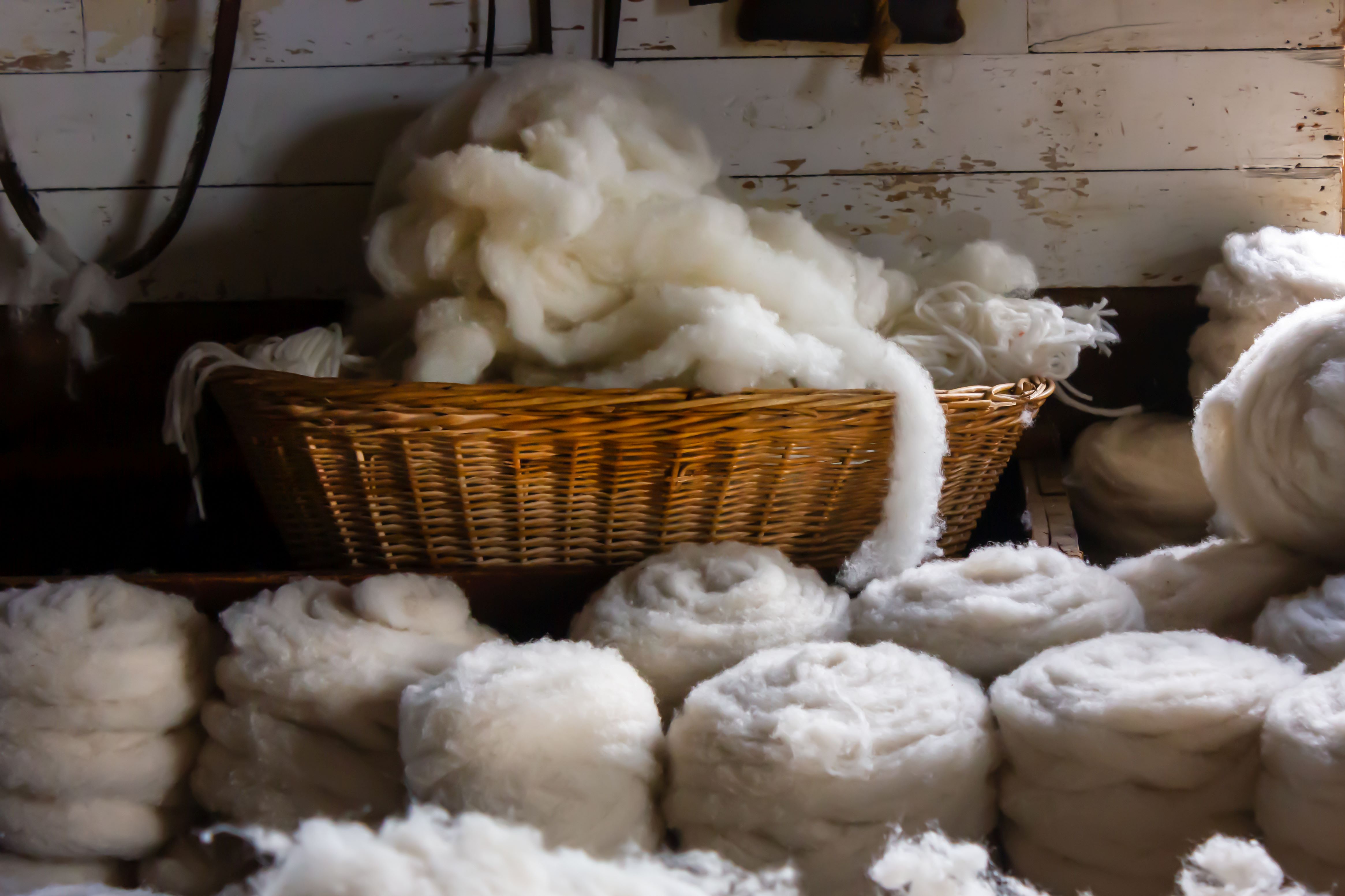 Bundles of wool waiting to be used