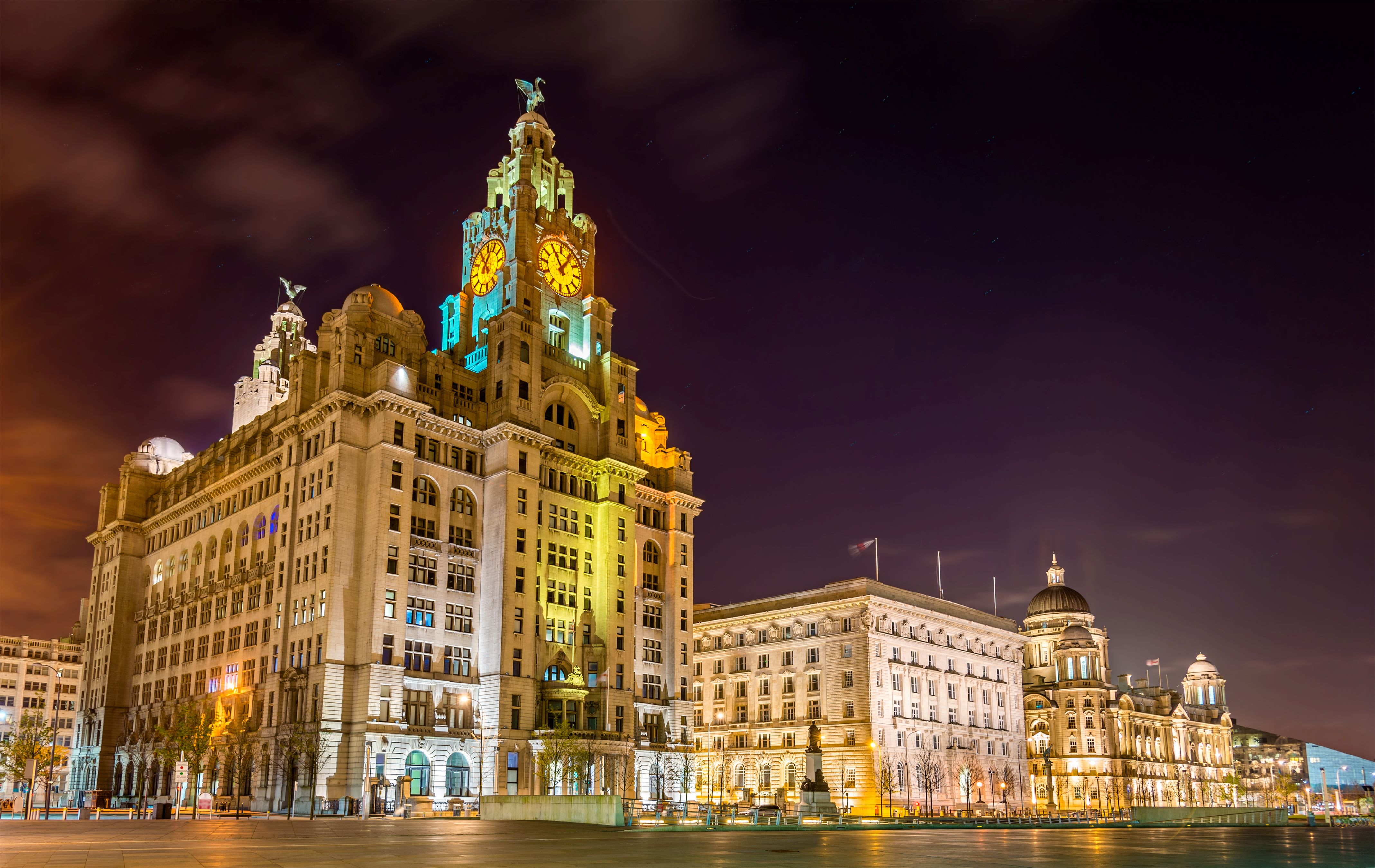 Liver building lit up at night