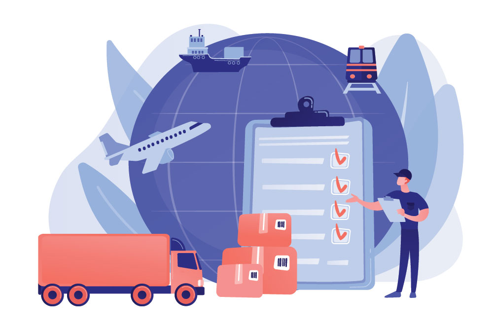 Graphic representing trade customs procedures, including checklist