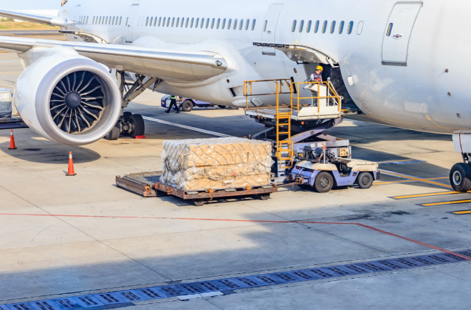 Freight being loaded onto air cargo plane