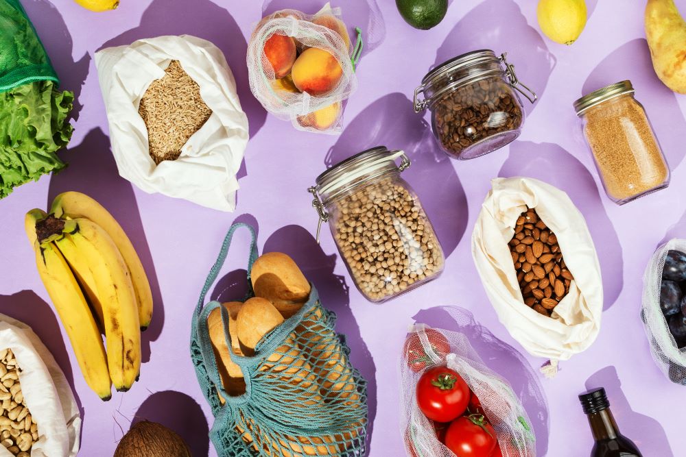 Foodstuffs against a bright background