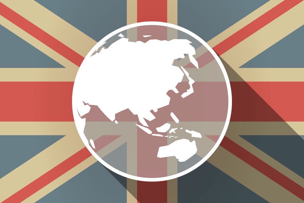 Asia pacific region with British flag in background