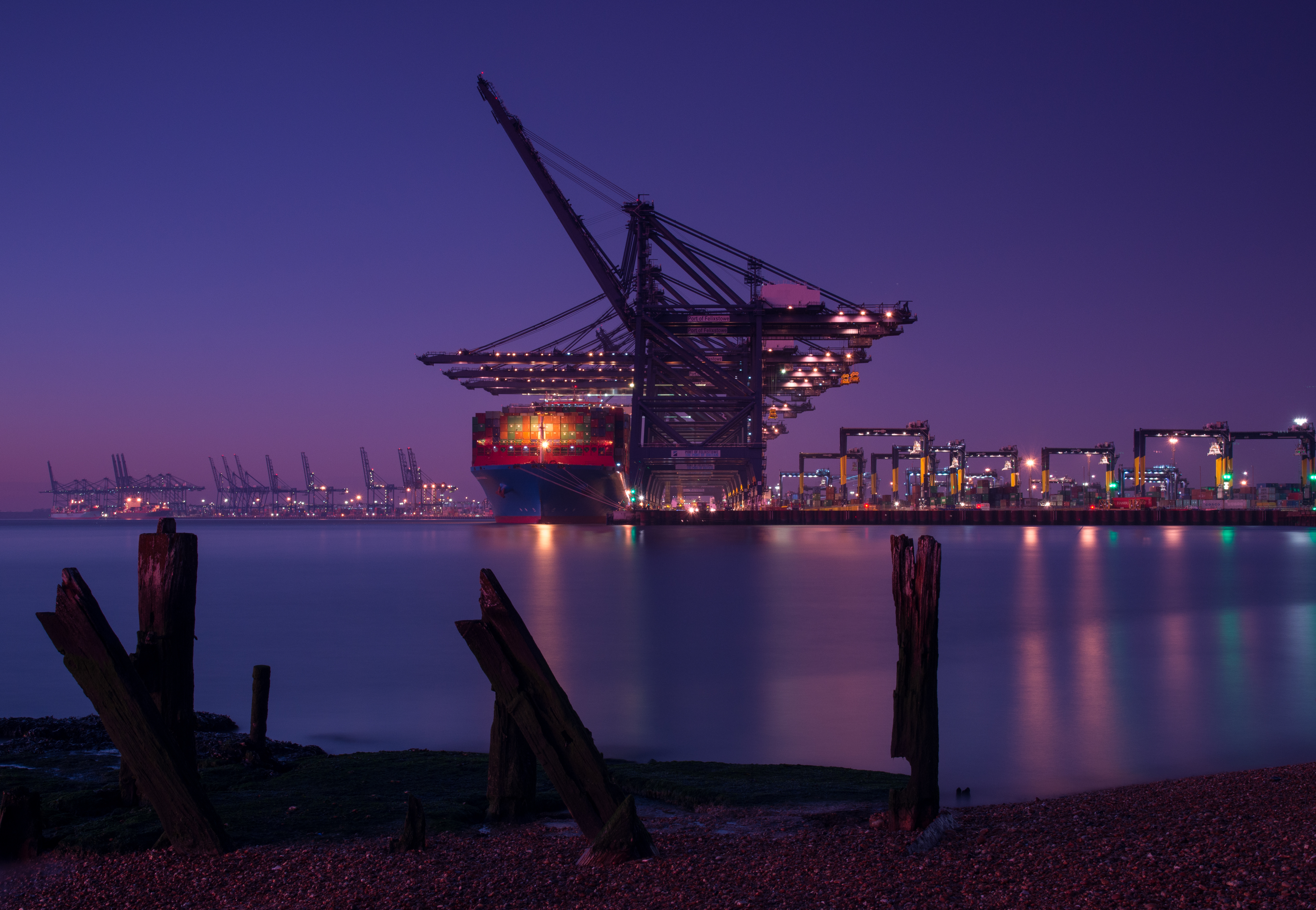 Felixstowe port at night