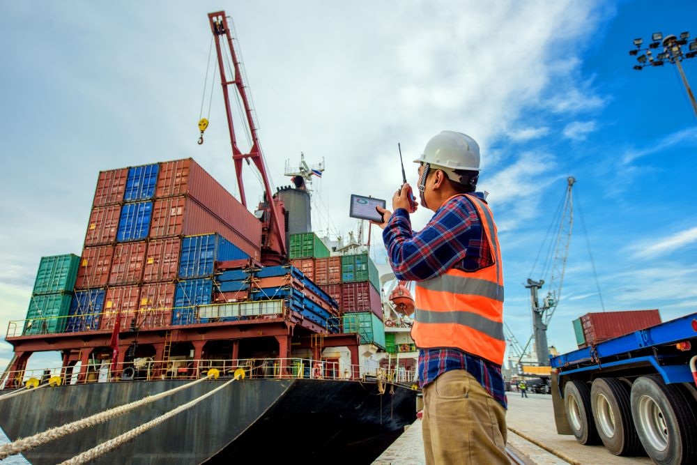 Freight worker unloading goods